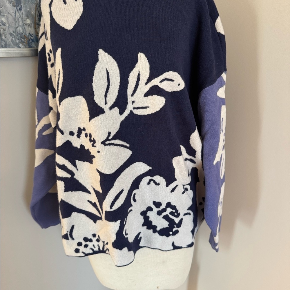 Maeve Navy and Cream Floral Sweater